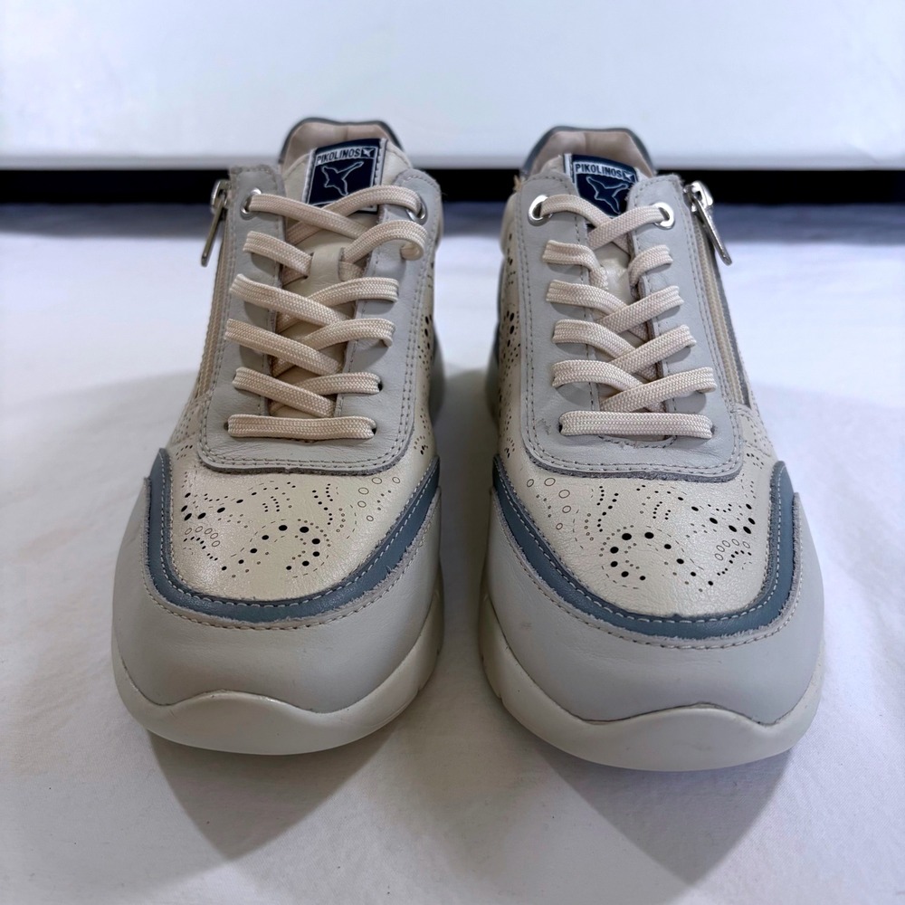 Pikolinos Cantabria Never Worn Cream Grey Leather Perforated Zip Sneakers 38 - Picture 2 of 16